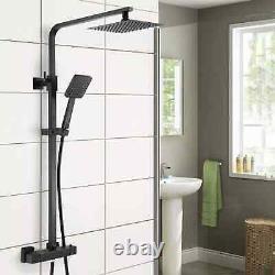 Thermostatic Shower Mixer Square Chrome Bathroom Exposed Twin Head Valve Set