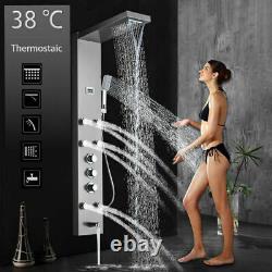 Thermostatic Shower Panel Tower Waterfall Bathroom Massage Body Jets Mixer Unit