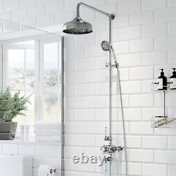 Traditional Chrome Thermostatic Mixer Shower Crosshead Valve Round Drench Head