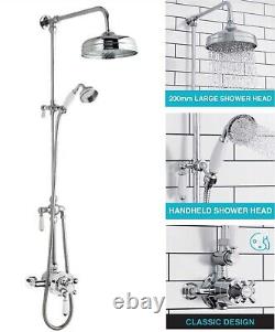 Traditional Thermostatic Mixer Shower Set Round Chrome Crosshead Exposed Valve