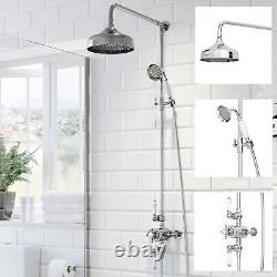 Traditional Thermostatic Shower Mixer Crosshead Valve Retro Round Drench Chrome