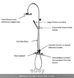 Triton Westbourne Chrome Bar Diverter Mixer Shower With Thermostatic Temperature