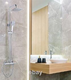 Ultra Thin Square Thermostatic Mixer Shower Dual Control Twin Head +Fast Fit Kit