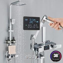 Ensemble de barre de douche exposée Thermostatic LED salle de bain Twin Head Large Square Chrome