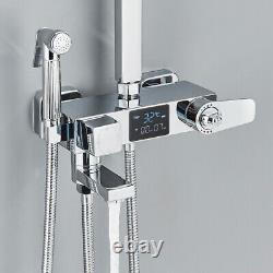 Ensemble de barre de douche exposée Thermostatic LED salle de bain Twin Head Large Square Chrome