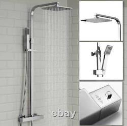 Ensemble de barre de douche thermostatique avec mélangeur pour salle de bain, carré, chrome, double tête, valve exposée