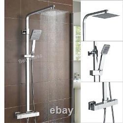 Ensemble de barre de douche thermostatique avec mitigeur exposé à tête jumelée carrée en chrome pour salle de bain.
