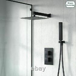 Ensemble de douche à main en noir mat avec valve mélangeuse thermostatique à 2 voies et 2 cadrans cachés