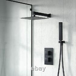 Ensemble de douche à main en noir mat avec valve mélangeuse thermostatique à 2 voies et 2 cadrans cachés