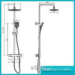 Ensemble de douche à mélangeur thermostatique en laiton brossé, tête ovale double, vanne exposée.