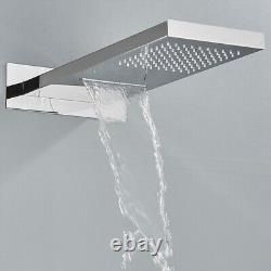Ensemble de douche de salle de bain encastré chromé thermostatique avec tête de douche pluie cascade et mitigeur