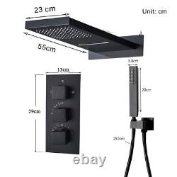 Ensemble de douche de salle de bain noir thermostatique dissimulé avec robinet mélangeur et pommeau de douche pluie cascade