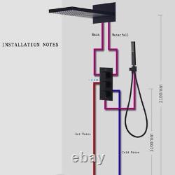 Ensemble de douche de salle de bain noir thermostatique dissimulé avec robinet mélangeur et pommeau de douche pluie cascade