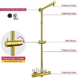 Ensemble de douche mélangeur thermostatique en or brossé avec deux têtes, barre de douche apparente et curseur ajustable 8-12