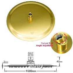 Ensemble de douche mélangeur thermostatique en or brossé avec deux têtes, barre de douche apparente et curseur ajustable 8-12