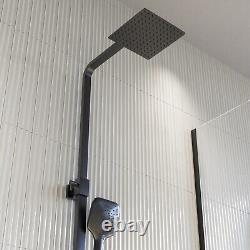 Ensemble de douche mitigeur thermostatique gris métal avec douche de tête carrée et main ZGMEXPSH