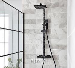 Ensemble de douche thermostatique à mélangeur carré noir pour salle de bain avec double tête et valve apparente