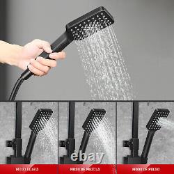 Ensemble de douche thermostatique avec mélangeur carré noir pour salle de bain, avec double pommeau et valve apparente