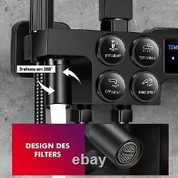 Ensemble de douche thermostatique avec mélangeur carré noir pour salle de bain, avec double pommeau et valve apparente