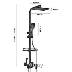 Ensemble de douche thermostatique avec mélangeur carré noir pour salle de bain, avec double pommeau et valve apparente