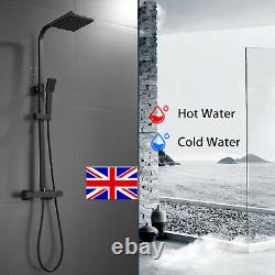 Ensemble de douche thermostatique avec mitigeur carré noir mat à double tête et valve apparente pour salle de bains