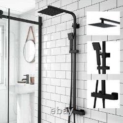 Ensemble de douche thermostatique avec mitigeur pour salle de bains, noir carré, double tête, valve exposée