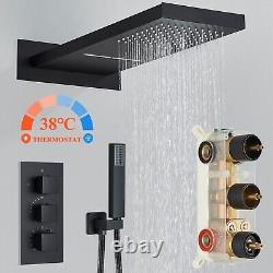 Ensemble de mélangeur de douche encastré thermostatique avec pomme de douche noire, robinet de vanne et kit de robinets