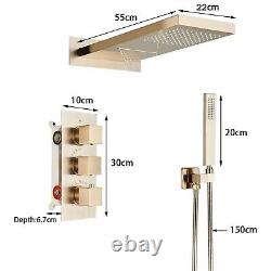 Ensemble de mélangeur de douche thermostatique encastré en or brossé pour salle de bain