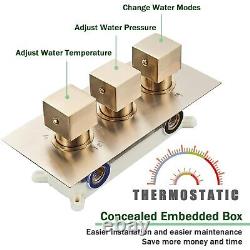 Ensemble de mélangeur de douche thermostatique encastré en or brossé pour salle de bain