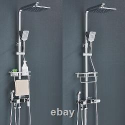 Ensemble de système de mélangeur de douche thermostatique carré avec robinet de vanne exposé pour salle de bains.
