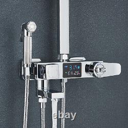 Ensemble de système de mélangeur de douche thermostatique carré avec robinet de vanne exposé pour salle de bains.