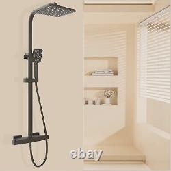 Ensemble mitigeur de douche thermostatique carré en noir mat avec double tête de valve pour salle de bains