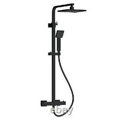 Kit de douche à barre thermostatique carré noir mat réglable pour salle de bains