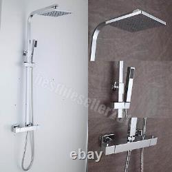 Mélangeur de douche apparent thermostatique de salle de bains avec double tête de douche et ensemble de barre carrée large en chrome