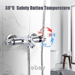 Mélangeur de douche de bain thermostatique chromé, verrou de sécurité à 38°C anti-brûlure, robinet de bain