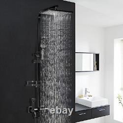 Mélangeur de douche de salle de bains exposé noir thermostatique avec double tête de douche, grand ensemble de barre carrée.