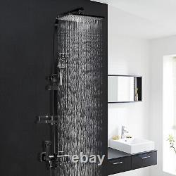 Mélangeur de douche exposé noir thermostatique avec deux têtes et barre large Rbwknsx