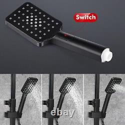 Mélangeur de douche exposé noir thermostatique avec deux têtes et barre large Rbwknsx