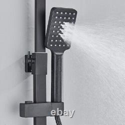 Mélangeur de douche exposé noir thermostatique pour salle de bain avec ensemble de barre carrée à deux têtes de grande taille