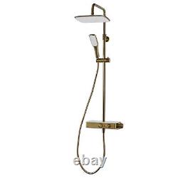 Mélangeur de douche thermostatique à barre à double tête avec bouton poussoir Triton en laiton brossé