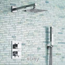Mélangeur de douche thermostatique apparent pour salle de bain avec double tête, ensemble de barre carrée large en chrome.
