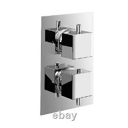 Mélangeur de douche thermostatique apparent pour salle de bain avec double tête, ensemble de barre carrée large en chrome.