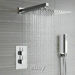 Mélangeur de douche thermostatique chromé carré, ensemble de soupape double tête dissimulée pour salle de bain.