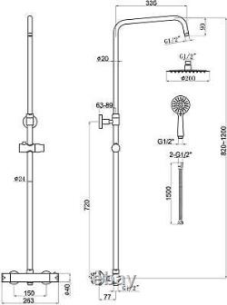 Mélangeur de douche thermostatique chromé rond avec kit de rail vertical rigide, SH104