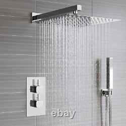 Mélangeur de douche thermostatique dissimulé carré en chrome avec ensemble de valve double pour salle de bain