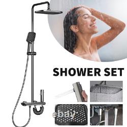 Mélangeur de douche thermostatique encastré avec deux têtes de douche carrées de grande taille, ensemble de barres chromées.