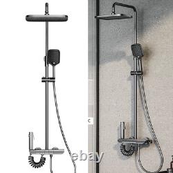 Mélangeur de douche thermostatique encastré avec deux têtes de douche carrées de grande taille, ensemble de barres chromées.