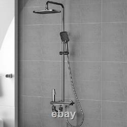 Mélangeur de douche thermostatique encastré avec deux têtes de douche carrées de grande taille, ensemble de barres chromées.