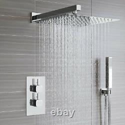 Mélangeur de douche thermostatique encastré carré chromé Ensemble de robinet à double tête de salle de bain