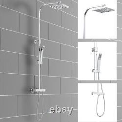 Mélangeur de douche thermostatique exposé pour salle de bain avec double tête de douche, set de barre carrée large en chrome.